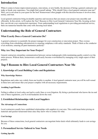 Top 5 Reasons to Hire Local General Contractors Near Me