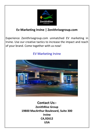 Ev Marketing Irvine  Zenithrisegroup.com