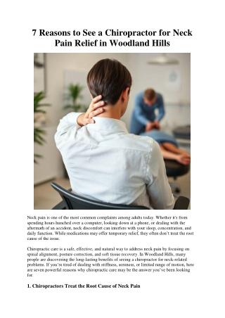 7 Reasons to See a Chiropractor for Neck Pain Relief in Woodland Hills