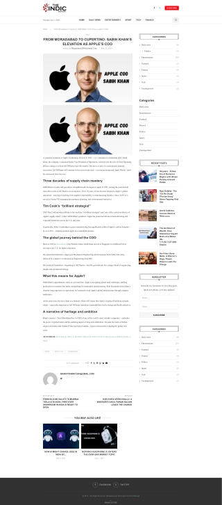 FROM MORADABAD TO CUPERTINO: SABIH KHAN’S  ELEVATION AS APPLE’S COO