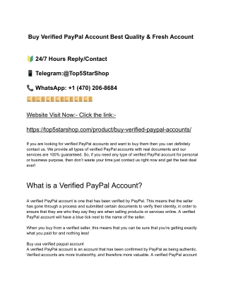 Buy Verified PayPal Account Best Quality & Fresh Account