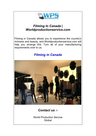 Filming In Canada  Worldproductionservice.com