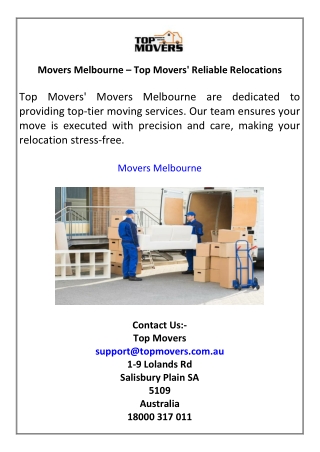 Movers Melbourne – Top Movers' Reliable Relocations