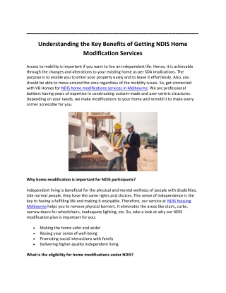 Understanding the Key Benefits of Getting NDIS Home Modification Services