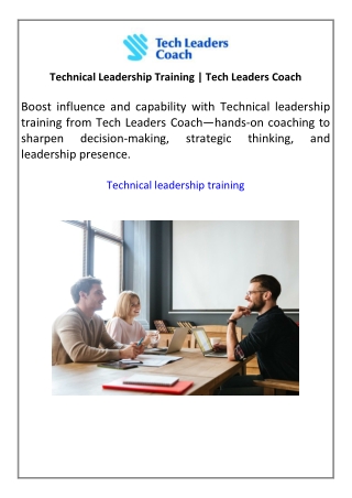 Technical Leadership Training  Tech Leaders Coach