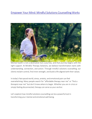 Empower Your Mind Mindful Solutions Counseling Works