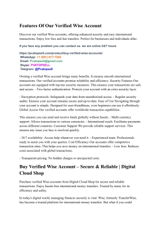 Features Of Our Verified Wise Account