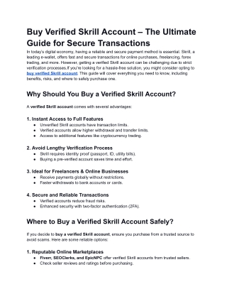 Buy Verified Skrill Account – The Ultimate Guide for Secure Transactions