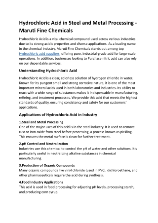 Hydrochloric Acid in Steel and Metal Processing - Maruti Fine Chemicals