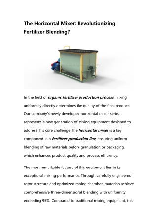 The Horizontal Mixer: Revolutionizing Fertilizer Blending?