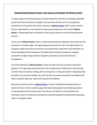 Empowering Financial Futures: The Journey and Impact of Adriana Kostov