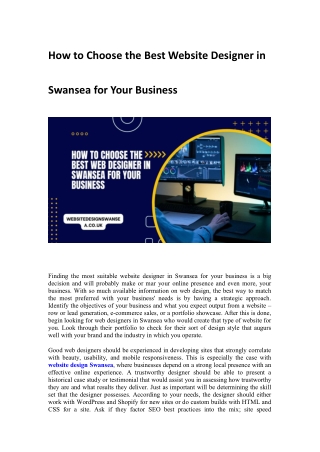 Website Designer in Swansea