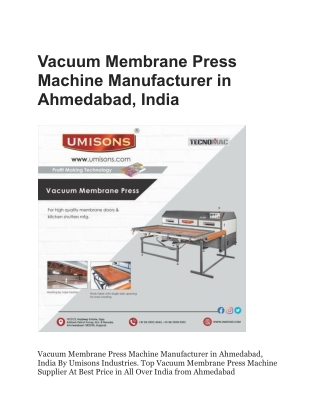Vacuum Membrane Press Machine Manufacturer
