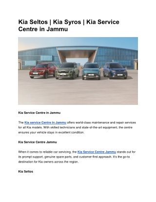 Kia Seltos | Kia Syros | Kia Service Centre in Jammu