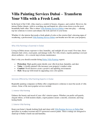 Villa Painting Services Dubai – Transform Your Villa with a Fresh Look