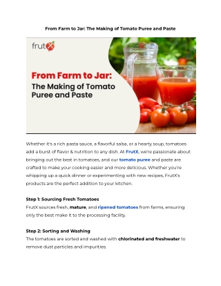 From Farm to Jar: The Making of Tomato Puree and Paste
