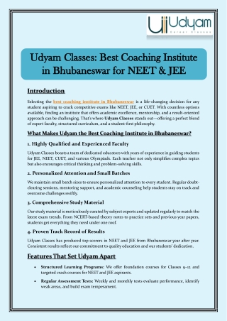 Udyam Classes - Best Coaching Institute in Bhubaneswar for NEET & JEE