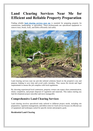 Land Clearing Services Near Me for Efficient and Reliable Property Preparation