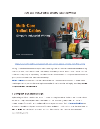 Multi-Core Vidhut Cables Simplify Industrial Wiring