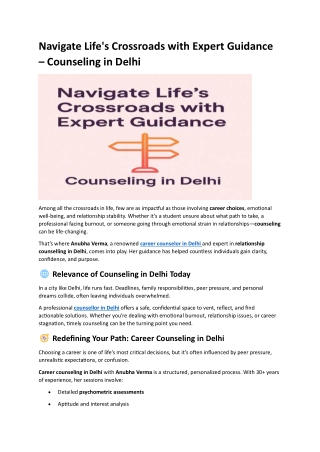 Navigate Life's Crossroads with Expert Guidance – Counseling in Delhi