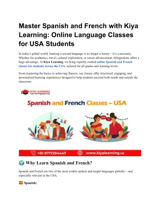 Master Spanish and French with Kiya Learning Online Language Classes for USA Students