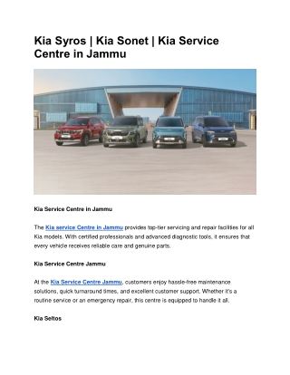 Kia Syros | Kia Sonet | Kia Service Centre in Jammu