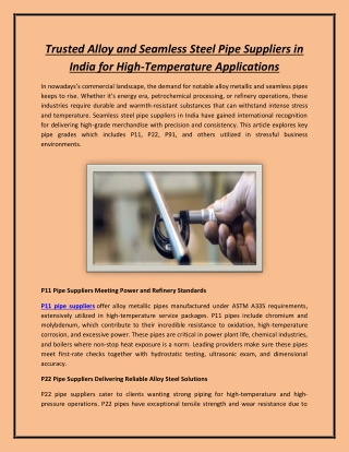 Trusted Alloy and Seamless Steel Pipe Suppliers in India for High-Temperature Ap