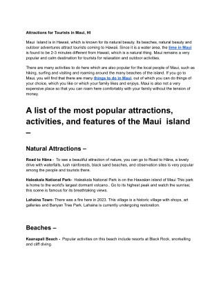 Attractions for Tourists in Maui, HI