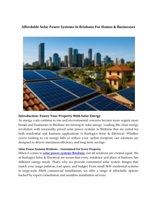 Affordable Solar Power Systems In Brisbane For Homes & Businesses