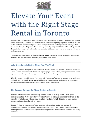 Elevate Your Event with the Right Stage Rental in Toronto