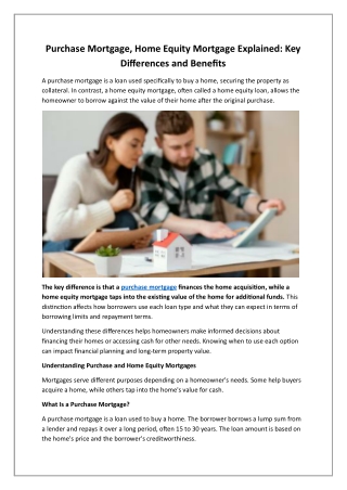 Purchase Mortgage, Home Equity Mortgage Explained Key Differences and Benefits