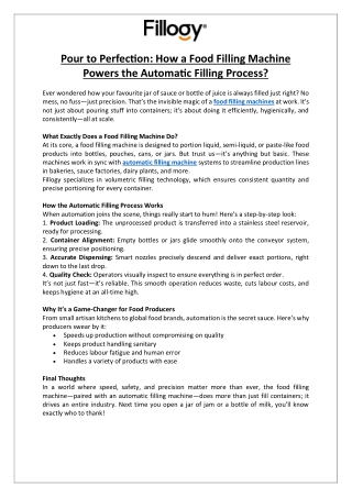 FILLING EVOLUTION GmbH - Pour to Perfection How a Food Filling Machine Powers the Automatic Filling Process