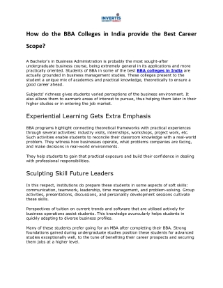 How do the BBA Colleges in India provide the Best Career Scope