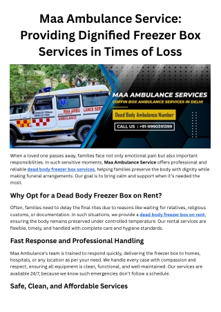 Maa Ambulance Service Providing Dignified Freezer Box Services in Times of Loss