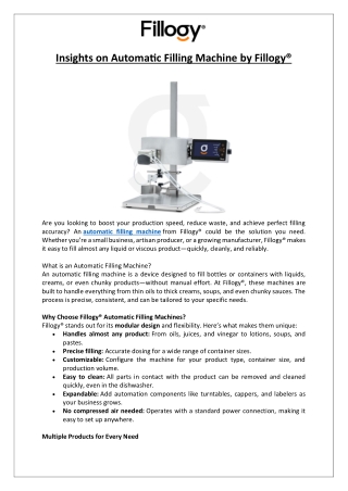 FILLING EVOLUTION GmbH - Insights on Automatic Filling Machine by Fillogy®