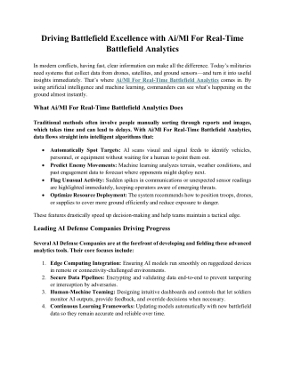 Driving Battlefield Excellence with Ai Ml For Real-Time Battlefield Analytics