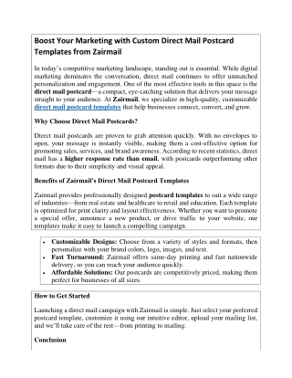 Boost Your Marketing with Custom Direct Mail Postcard Templates from Zairmail