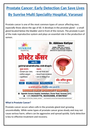 Prostate Cancer - Sunrise Multi Speciality Hospital
