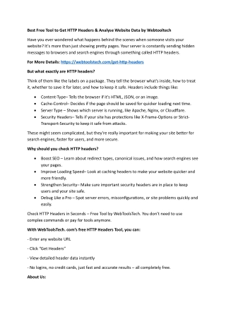 Best Free Tool to Get HTTP Headers & Analyse Website Data by Webtooltech