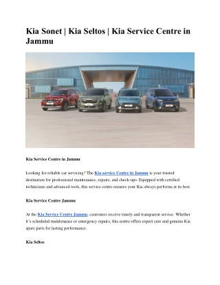 Kia Sonet | Kia Seltos | Kia Service Centre in Jammu