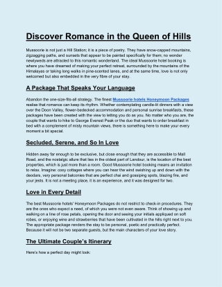 Discover Romance in the Queen of Hills
