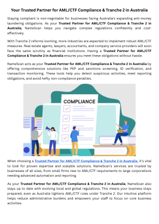 Your Trusted Partner for AMLCTF Compliance & Tranche 2 in Australia