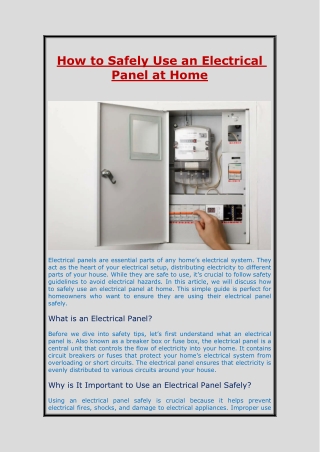 How to Safely Use an Electrical Panel at Home