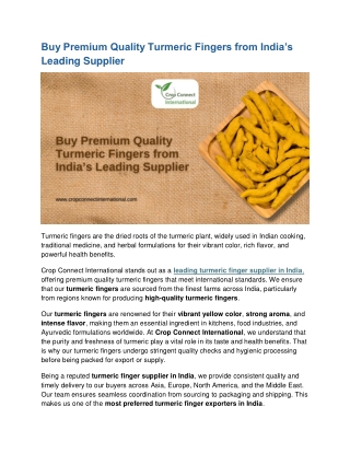 Buy Premium Quality Turmeric Fingers from India’s Leading Supplier