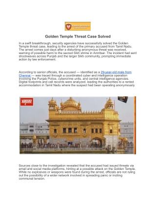 Golden Temple Threat Case Solved