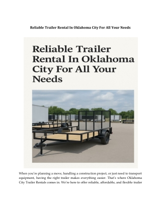 Reliable Trailer Rental In Oklahoma City For All Your Needs