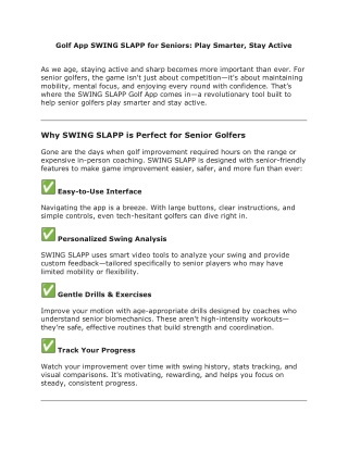 Golf App SWING SLAPP for Seniors Play Smarter, Stay Active