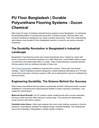PU Floor Bangladesh _ Durable Polyurethane Flooring Systems - Ducon Chemical