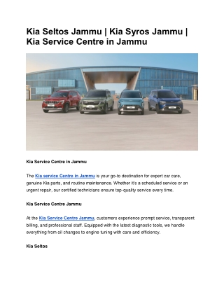 Kia Seltos Jammu | Kia Syros Jammu | Kia Service Centre in Jammu