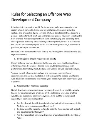 Key Guidelines for Choosing the Right Offshore Web Development Partner